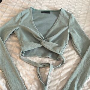 Urban outfitters tie front wrap top ribbed small mint green blue